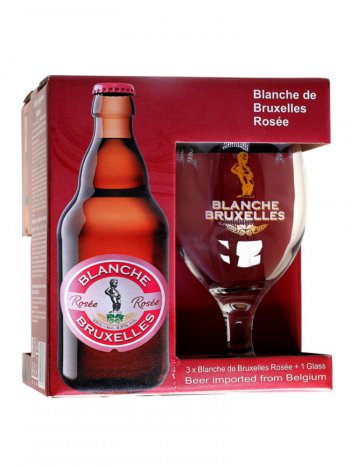 Пивной набор Бланш де Брюссель Рози / Blanche de Bruxelles Rosеe 0,33л. 3бут.+бокал алк.4,5%